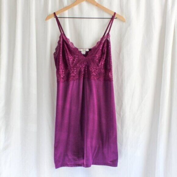 Linea Donatella Purple Babydoll Slip Dress Nightgown Chemise Lace Top Large - Picture 1 of 5